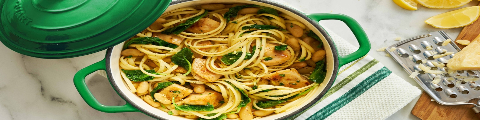 One Pot Lemon Linguine with Chicken and Kale